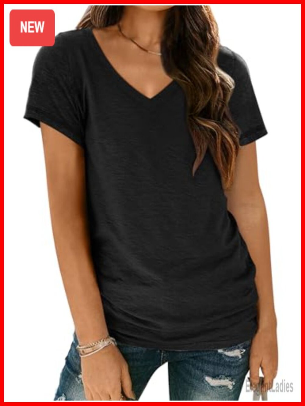 Womens Short Sleeve V Neck T-Shirt Soft Lightweight Basic Tee Summer